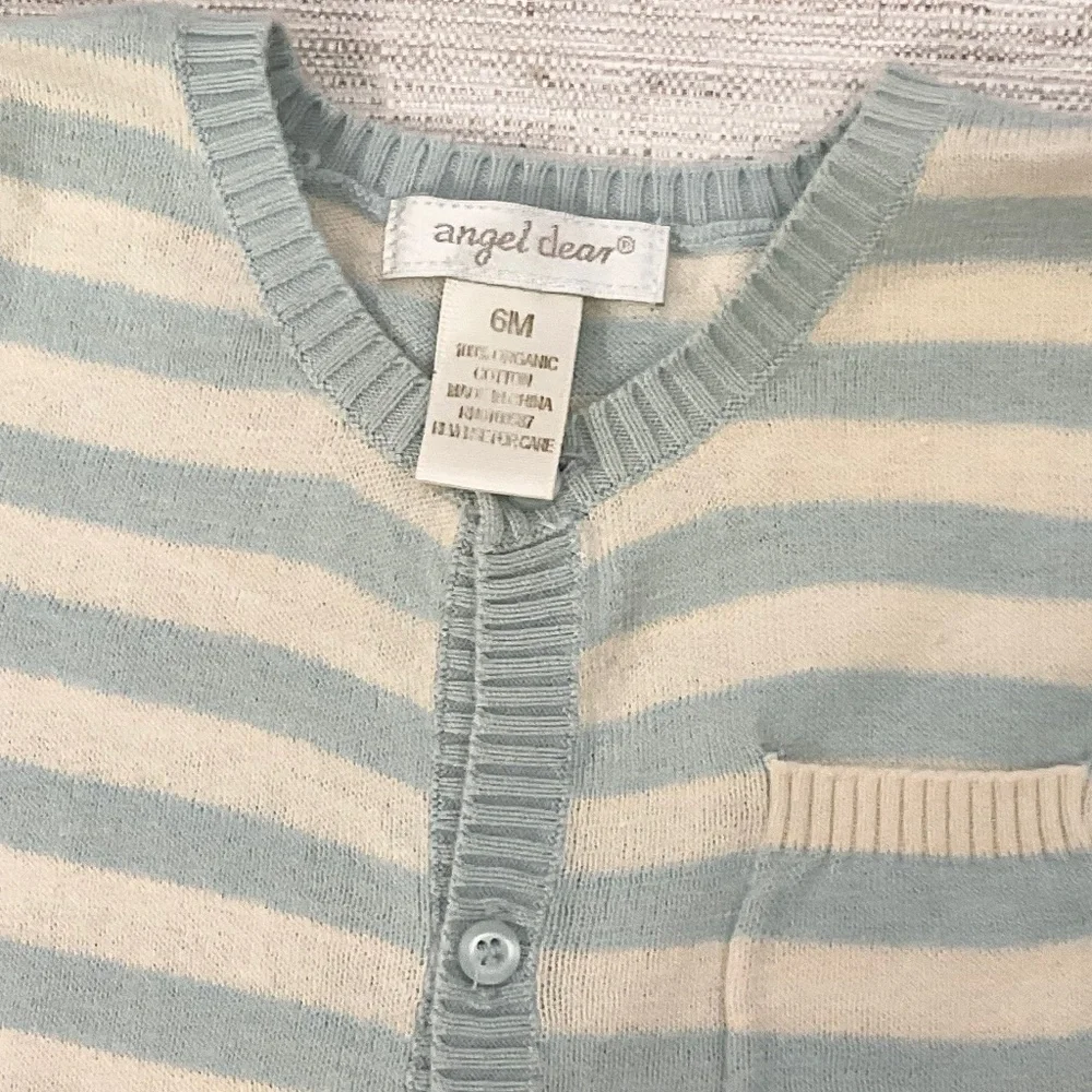 Angel Dear light blue and white striped knit baby romper Size 6M
